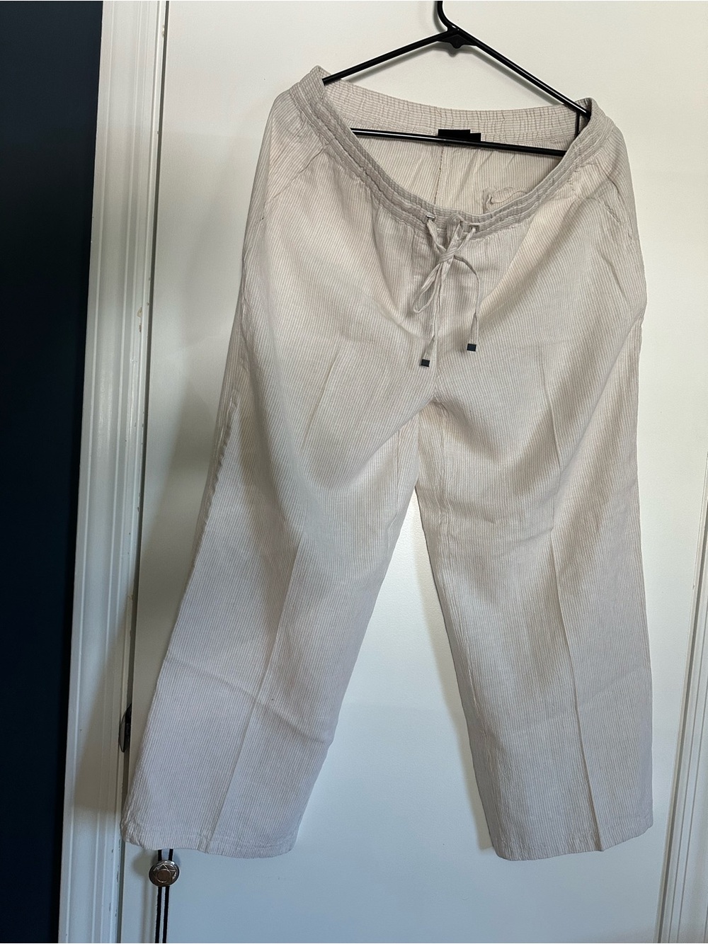 Rafaella Comfort Striped Drawstring Linen Capri Pants Size Large